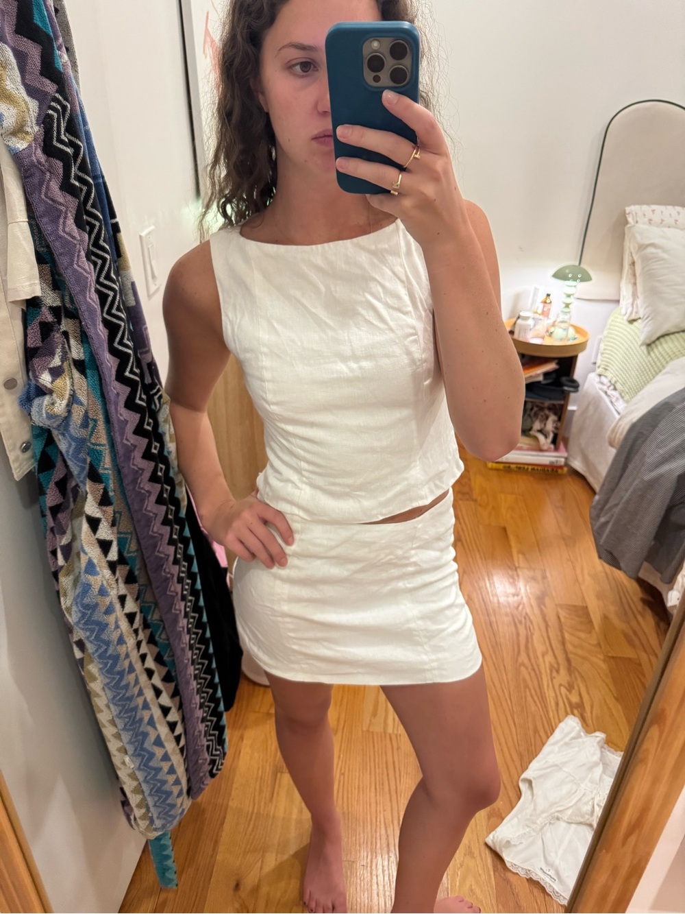 Reformation White Linen-Blend Two-Piece Mini Set